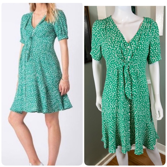 Seraphine Dresses & Skirts - Seraphine Maternity Green White Floral Ditsy Midi Babydoll Tie Dress Size 6